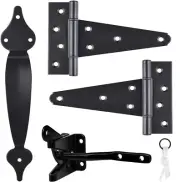 Heavy Duty Black Hardware Gate Kit With Self Closing Latch And T Hinges