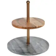 Laurie Gates California Designs Grey Marble & Acacia Wood 2 Tier Server