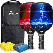 Asbocer USAPA Approved Pickleball Paddles Set of 2 - Fiberglass Surface, 4 Balls, 2 Cooling Towels, Bag - Paddle Gifts for Men Women