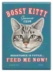 Retro Cats Refrigerator Magnets: BOSSY KITTY CHOW | Vintage Advertising Art
