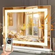 FENCHILIN Bluetooth Hollywood Vanity Mirror with Lights 58x46cm Crushed Crystal Design, 3 Color Modes, Music Speaker, USB Charging