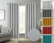 1 Pair Of SPENCER Faux Wool 100% Blackout Ring Top Textured Curtains - 6 Colours