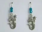 Pewter & Sterling Silver Mermaid w/ star fish dangle earrings-Mermaids, sirens