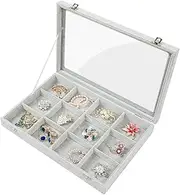 STYLIFING Jewelry Organizer Tray 12 Grids, Velvet Jewelry Tray with Clear Lid Jewelry Display Case Gifts for Women