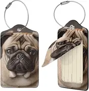 [FJWSLCH] Animal Pug Dog Luggage Tag for Suitcases, 1 Suitcase Tags, Identifiers Travel Bag Tags for Luggage Travel Tags, Baggage Tags, Leather Name ID Labels and Metal Loop for Women Men