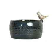 8.86" Blue Porcelain Perched White Bird Natural Pebbles Fountain w/LED Lights...