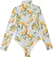 [voucong] Fresh Kumquat Fruit Silver long sleeve Sexy Bodysuits for Women Going Out Shapewear Bodysuits for Women Sexy Tops for Women Going Out High-Neck Medium size, Fresh Kumquat Fruit Silver