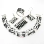 Handcrafted Black Onyx Abacus Silver 925 Bracelets, Earrings, Pendant & Ring TPJ