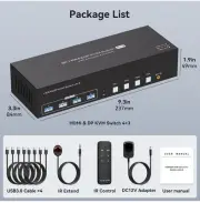8K 2 Displayport HDMI KVM Switch 3 Monitors 3 Computers with Controller