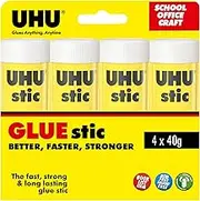 UHU Solvent Free 4 Glue Sticks, (33-40575)