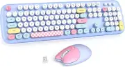 Wireless Keyboard & Mouse Combo 2.4G Full-Size W/ 8 Shortcut Keys - Light Blue
