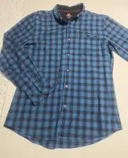 Quiksilver Shirt Mens Blue /Black Plaid Casual Button Up XL