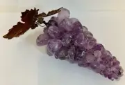Vintage Amethyst Stone Large Heavy ~7 lbs Grape Cluster Decor with Metal Leaves!