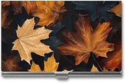 LKHDS Slim Aluminum Alloy Business Card Holder Maple Leaf Art Painting Pocket Business Card Case Portable Business Card Wallet Business Card Holders Handheld Card Box for Women Men, style, One size