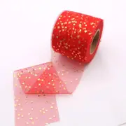 Gold Star Red Mesh Organza Ribbon Roll