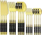 Cutlery Set,Cutlery Flatware Sets 20Pcs/Set Black Gold Cutlery Set Stainless Steel Dinnerware Silverware Flatware Set Dinner Colorful Knife Fork Spoon Tableware Stainless Steel