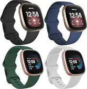 Band for Fitbit Versa 4, Versa 3, Sense 2 & Sense - Soft Silicone Sport Watch Strap Replacement Wristband for Women Men, Small Large, 4 Pack