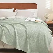 PHF Pre-Washed Cotton Waffle Weave Blanket King Size for Bed,Snag Proof Throw Blanket for Couch Spring Summer,Lightweight Breathable,Oeko-TEX Certified,Machine Washable, Home Decor Gift，Sage Green