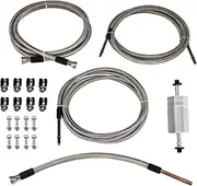 Flexible Stainless Steel Braided Fuel Hose Set Fits for GMC Sierra and Chevy Silverado 1500 2500 2500HD 3500 Replaces 819-840