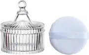 Body Powder Puff and Container, Glass Box for Dust Puff, Powder applicator wi...