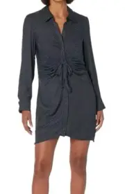 STEVE MADDEN Women's Large TIE CURIOUS SILKY BLACK LEOPARD PRINT SHIRT DRESS New