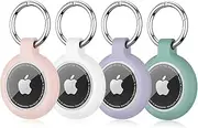 【4 Pack】 for AirTag Holder with Keychain, Upgrade Waterproof Silicone Airtags Key Ring Protective Case Cover Compatible for Apple Air Tag GPS Item Finders Accessories