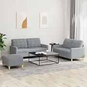 Sofa Set with Cushions 2-Seater Sofa Couch 3 Piece Light Grey Fabric vidaXL