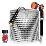 Garden Hose 100 FT x 3/8 inch,304 Stainless Steel Water Hose No Kink Metal Ho...