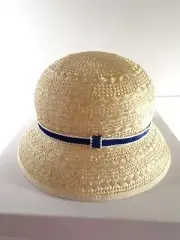reginae Hats Women's Hand made StrawBlue ribbon Sun Hat NIB 550