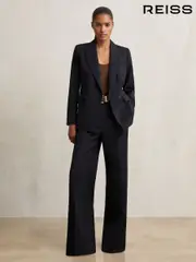 Reiss Navy Haisley Petite Wool Blend Double Breasted Suit Blazer (F96466) | $510