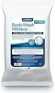 Monicare Body Wash Mittens | Adult Washgloves | Disposable Premoistened Cleansing Wipes | Pack of 8, White, 1 Pack