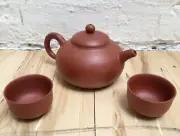 Sweet TERRA COTTA Clay Asian Ceremonial Little TEAPOT + 2 TEA CUPS SET Brand New