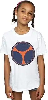 [Absolute Cult] Marvel Girls Black Widow Movie Taskmaster Distressed Shield T-Shirt White 7-8 Years
