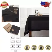 Elegant Black Pure Linen Tablecloth 60 x 108 Inch - Machine Washable Hemstitch