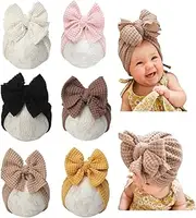 [Esumun] Baby Girls Hair Bow Turban Hat 6PCS Set, Top Bowknot Head Wrap Beanie India Caps for Infant Toddlers