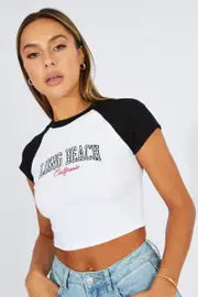 White Graphic Tee Crop Short Sleeve - Size XXS, Women's Graphic Tee