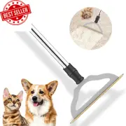 Pet Hair Remover Rake - Long Handle, Metal Brush for Carpet, Dog & Cat Fur Remov