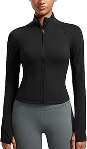 [CRZ YOGA] Butterluxe Womens Cropped Slim Fit Workout Jacket Weightless Track Athletic Full Zip Up Tops with Thumb Holes