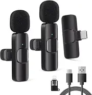 FazeeXone Dual Wireless Microphones Competible with iOS Phones, USB C Phones for Video Recording, Live Streaming, Podcast, Vlogs Pack of 2. (Dual Microphones Wireless 2)