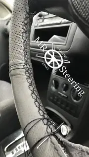 GREY TWO TONE LEATHER STEERING WHEEL COVER FOR VW TOUAREG I 2002-10 BLACK STITCH (for: Volkswagen)