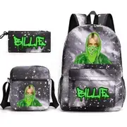 Billie Eilish Three-Piece School Bag Backpack Student Stationery Bag Printed Backpack Starry sky black ~1