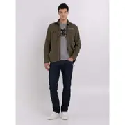 Replay Mens Plain Shirt Comfort Cotton Satin - Dark Olive Green