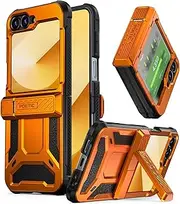 [Poetic] Spartan Case for Samsung Galaxy Z Flip 6 5G (2024), [Kickstand][Built-in Screen Protector][Hinge Protection][20FT Drop Tested], Full-Body Rugged Shockproof Protective Cover, Metallic Orange