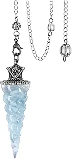 Jovivi Natural Aquamarine Crystal Pendulums for Divination Dowsing, Crown Sprial Cone Pointed Pendant Pendulum with Chain, Resin Chip Stones Healing Reiki Chakra Gemstone Pendulum Wiccan Witchcraft