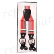New Men's Suspender elastic braces clips buttons wedding coral black stripes