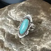 Green Turquoise Navajo Sterling Silver Ring Size 4.5 15361