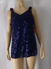 VNCE CAMUTO Tank Top Small Navy blue embellished Sparkle Shine Party NWT
