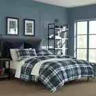 Nautica Comforter set 104" x 96" King-Size Soft Polyester Plaid Blue 3-Piece
