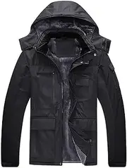 [CLSQLXYJZC] Winter Thicken Hooded Windproof Jacket, Casual Softshell Fleece Lined Warm Multi Pockets Mountain Jackets, for Camping Breathable Fishing Hunting Jackets (Color : Grey, Size : Large)