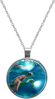 [Diusye] Necklaces for Women, Turtle Swim in Sea Print Stainless Steel Pendant Necklace Jewelry Birthday Anniversary Wife Girls Friends Gift